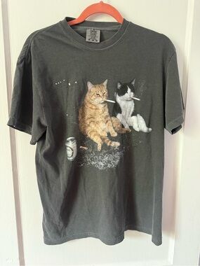 Comfort Colors Charcoal Tee with Two Cats Graphic